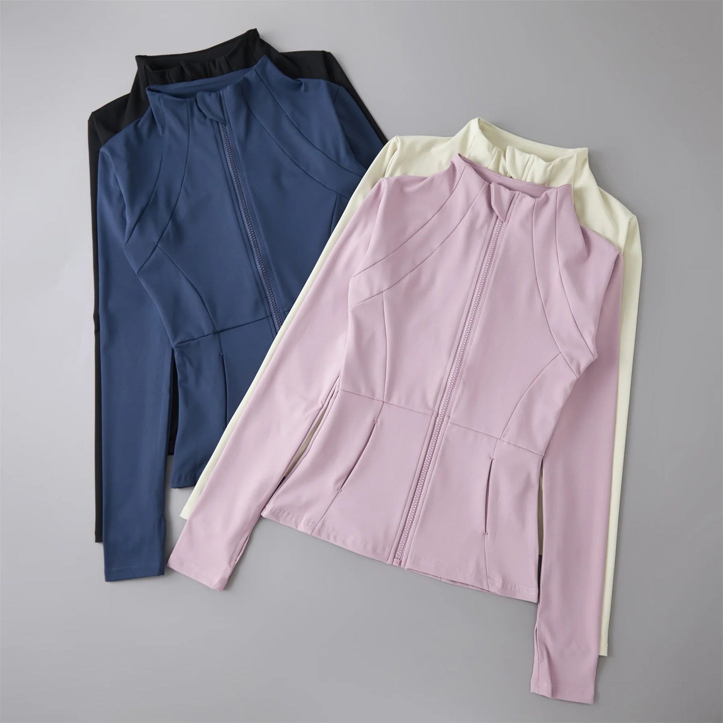 Women's Lightweight Yoga Jacket With Zipper Pockets And Thumb Holes