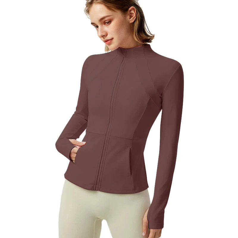 Women's Lightweight Yoga Jacket With Zipper Pockets And Thumb Holes