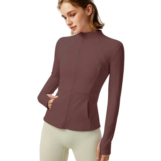 Women's Lightweight Yoga Jacket With Zipper Pockets And Thumb Holes