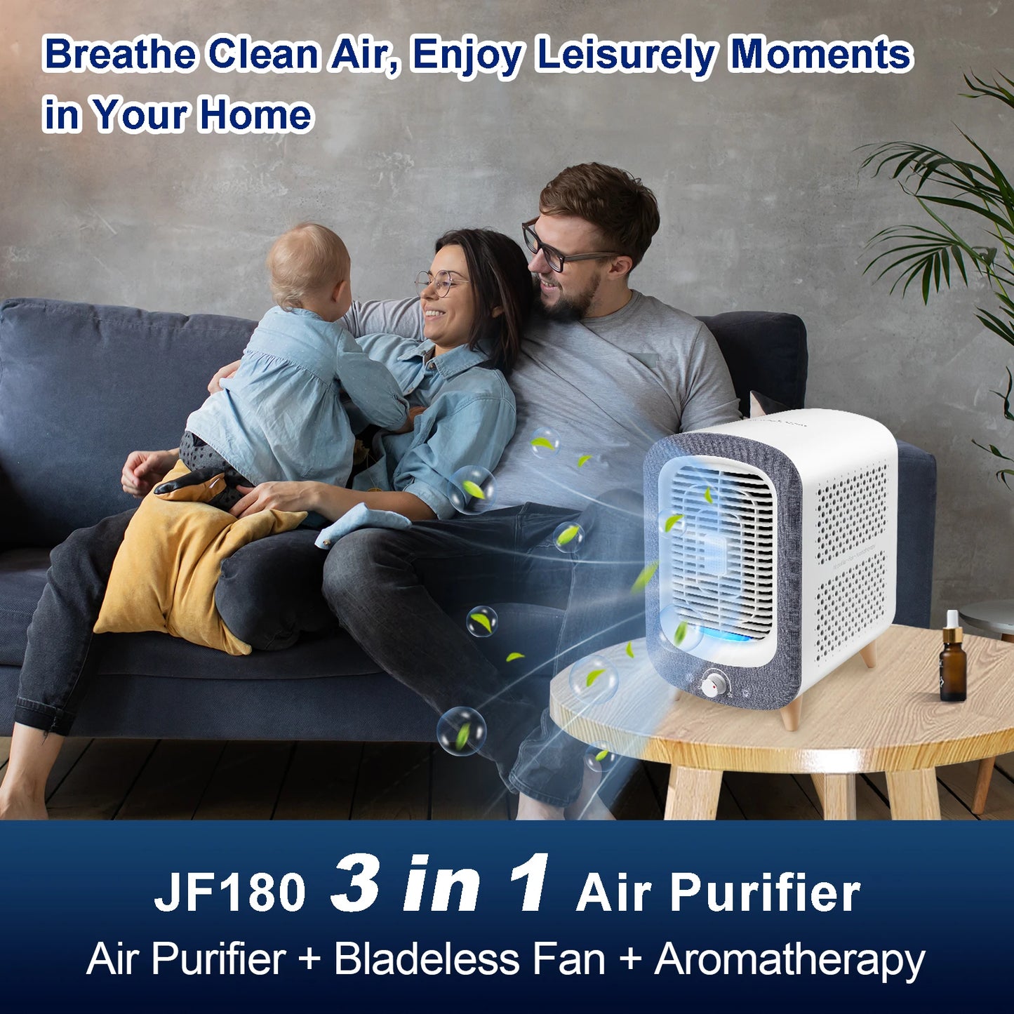 Jafanda Air Purifier for Home Bedroom 780sq ft, HEPA &Activated Carbon, Air Cleaner with Fragrance Sponge & Nightlight for Smoke