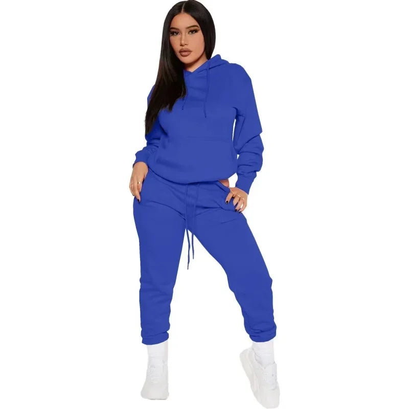Winter Tracksuit Women Two Piece Set Hoodie Sweatpants