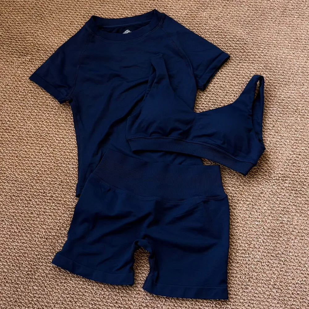 Seamless 3 Piece Women's Sports Set for Training and Fitness