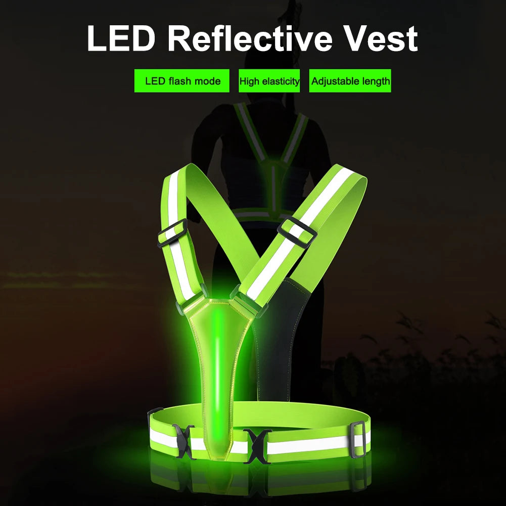 LED USB Rechargeable Reflective Running Vest With Glowing Straps