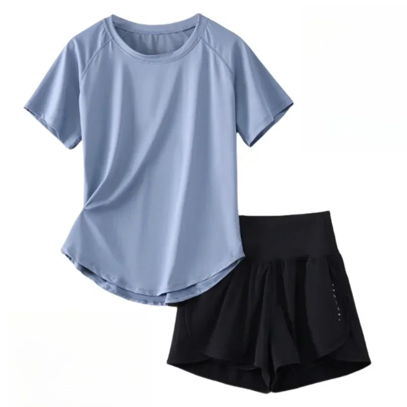 Women Two Piece Yoga Set Summer Sportswear Tops Shorts