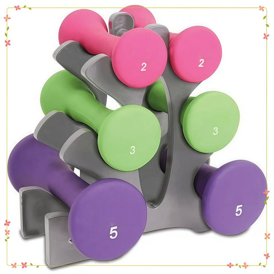 Hourglass Neoprene Dumbbell Set With A Frame Non Slip Grips
