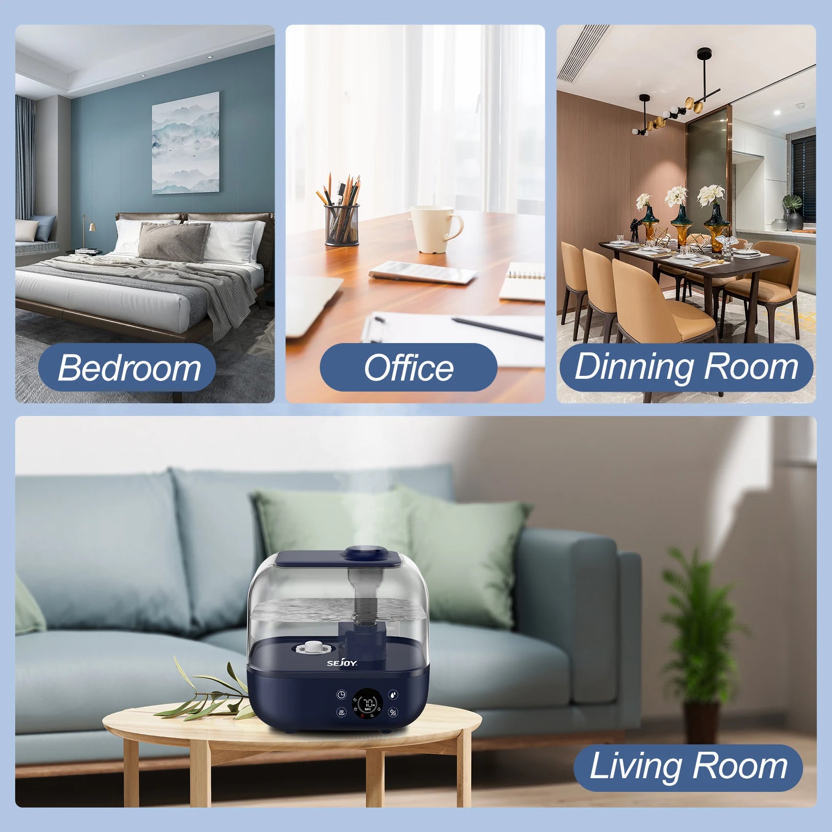 Sejoy Cool Mist Ultrasonic Humidifier For Bedroom And Home Office