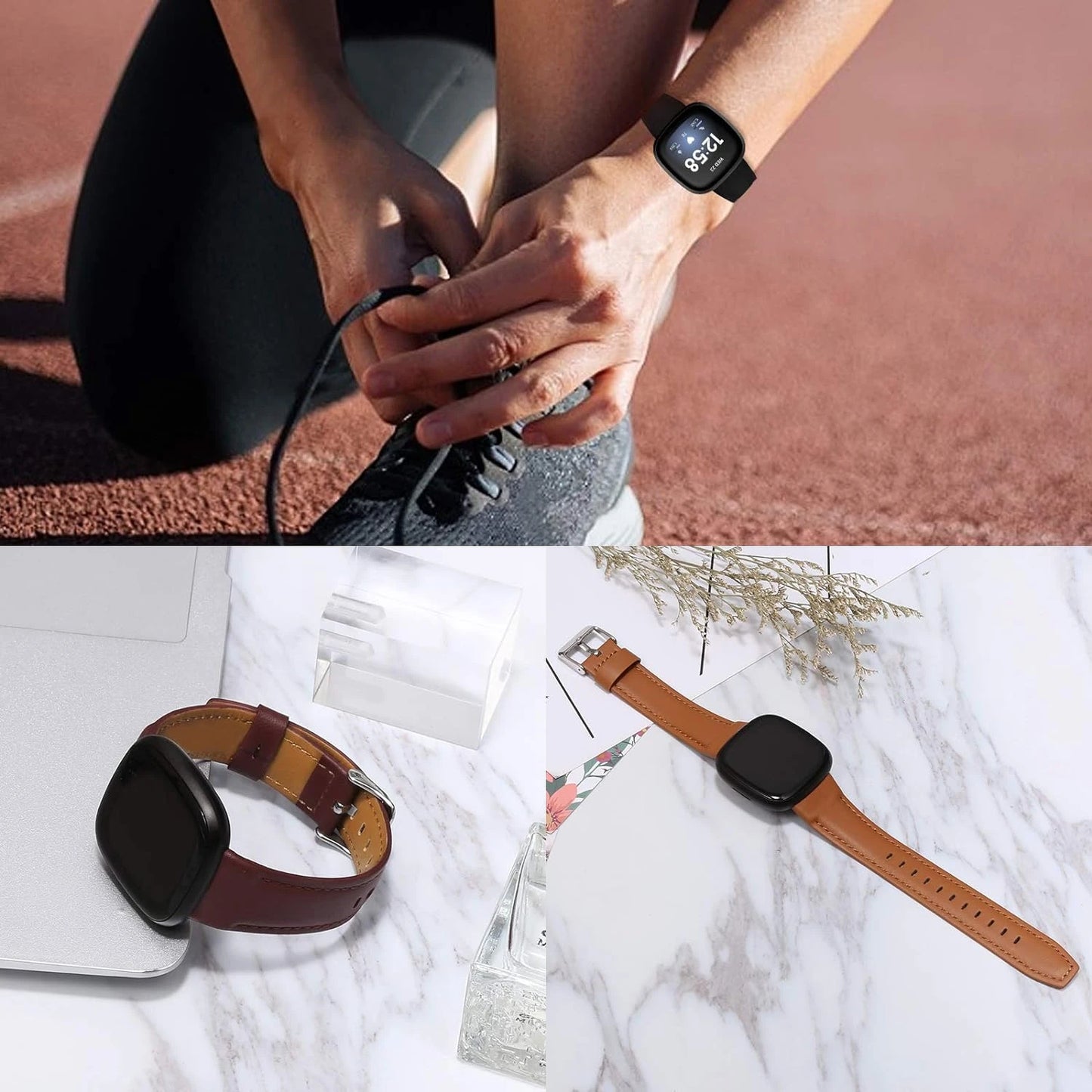Enhance your fitness tracker experience with SKYLET's exquisite premium leather bands for Sense/Versa 3. Elevate your fashion ga
