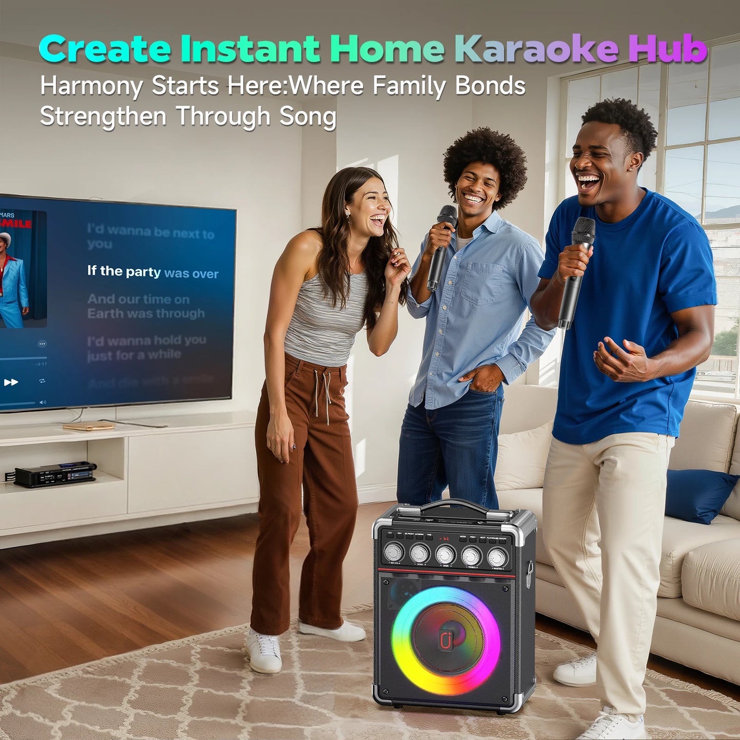 FanFun Karaoke Machine With 2 Microphones Bluetooth Speaker