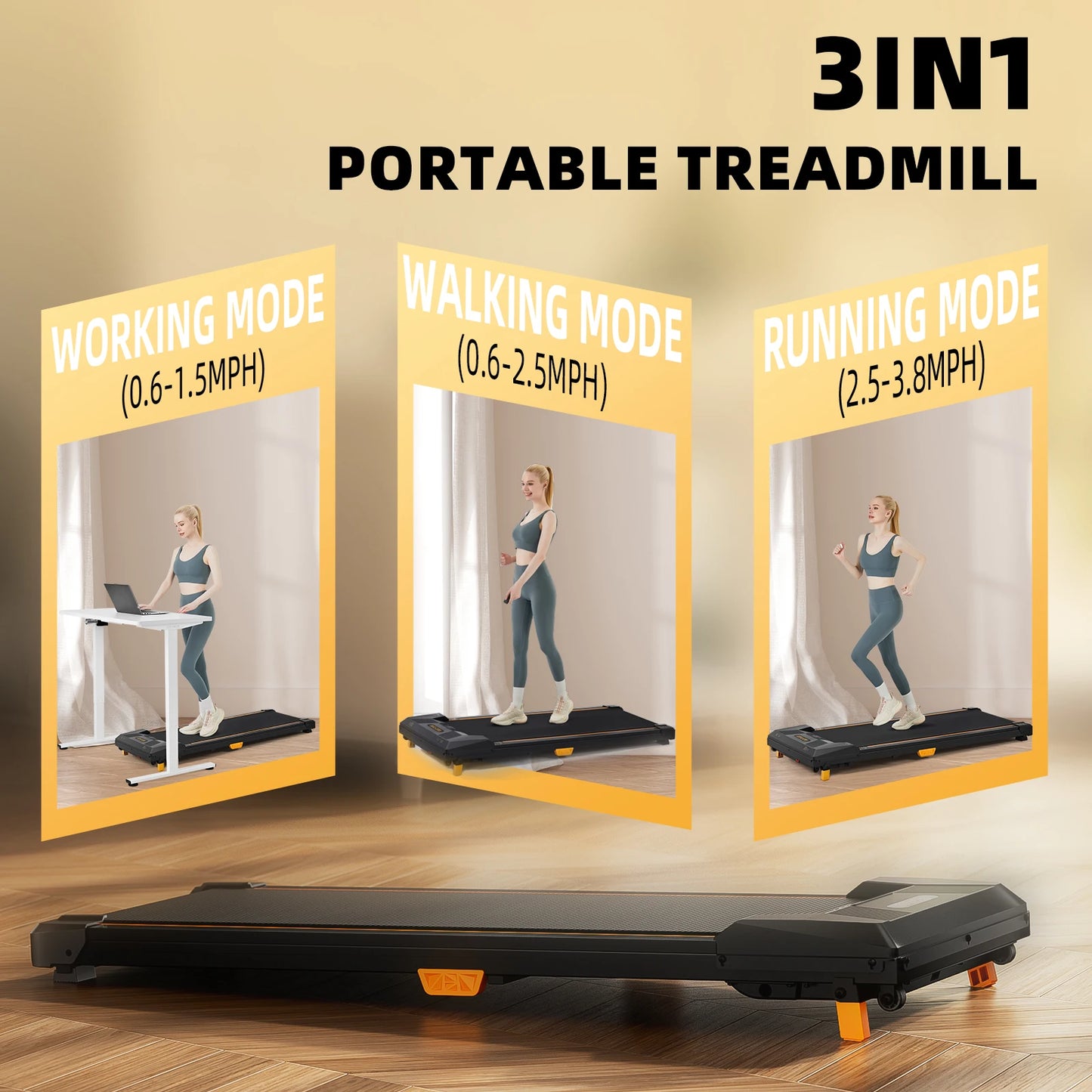 Under Desk Treadmill With Incline Adjustable Operation 330lb Capacity SlimlinePro