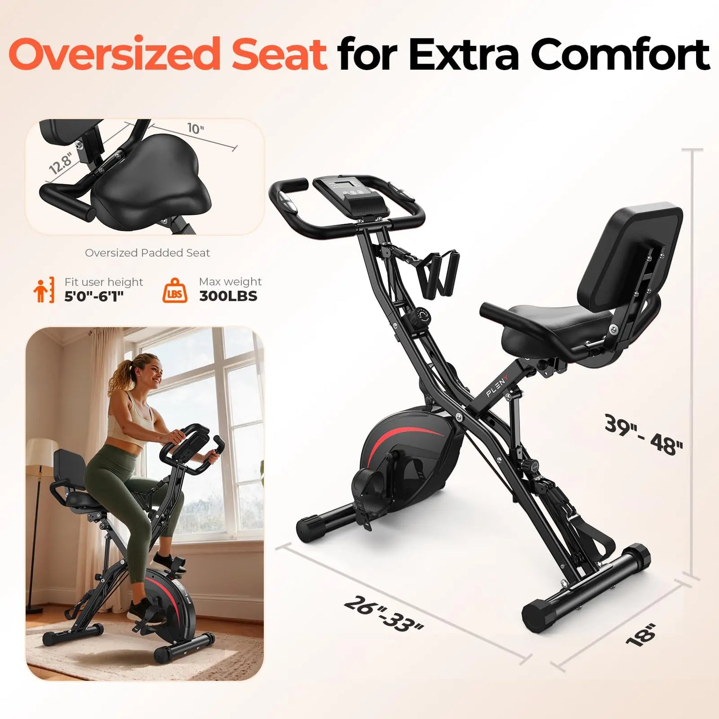 YOSUDA 5 In 1 Folding Exercise Bike With Back Support Cushion