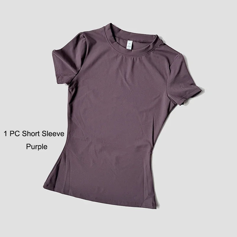 Womens Yoga Set Sportswear Crop Top And Leggings Short Sleeves