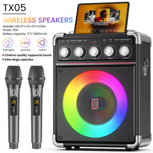 FanFun Karaoke Machine With 2 Microphones Bluetooth Speaker