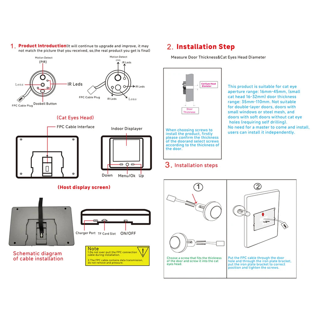 Mini Peephole Smart Wireless Door Viewer Camera PIR Motion Detection Smart Peephole Video Doorbell 2.8 Inch Doorbell Door Camera