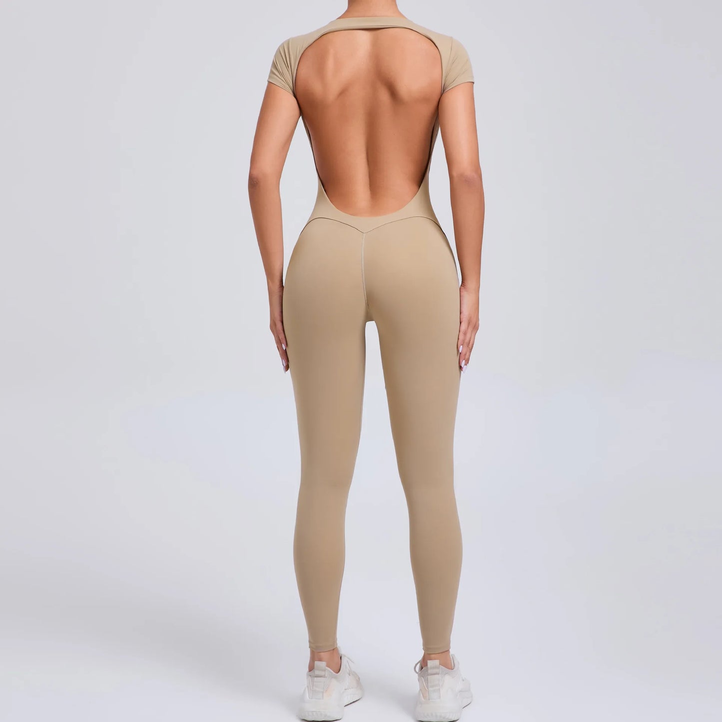 Womens One Piece Yoga Jumpsuit Open Back Slim Fit Quick Dry Gym Outfit