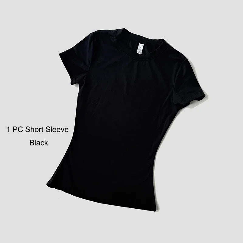 Womens Yoga Set Sportswear Crop Top And Leggings Short Sleeves