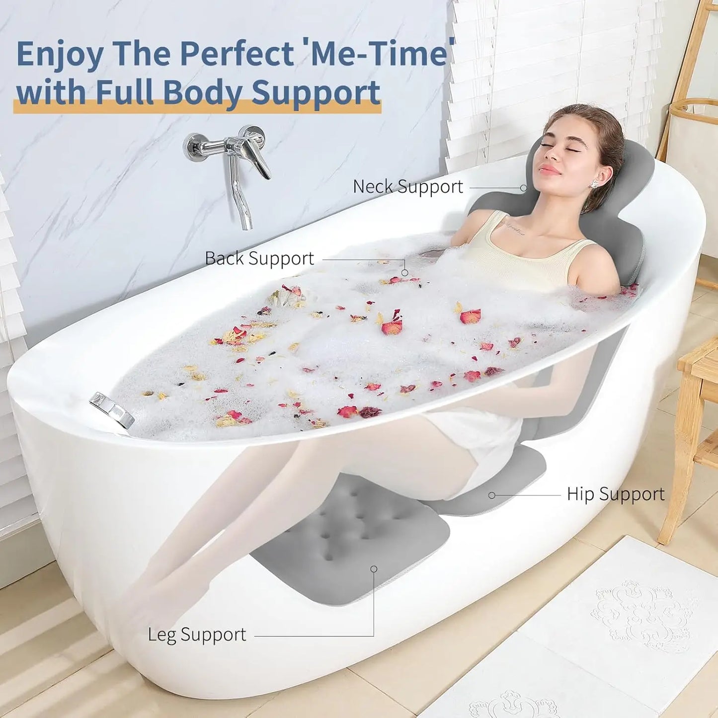 Full Body Bathtub Pillow With 160 Suction Cups For Relaxation