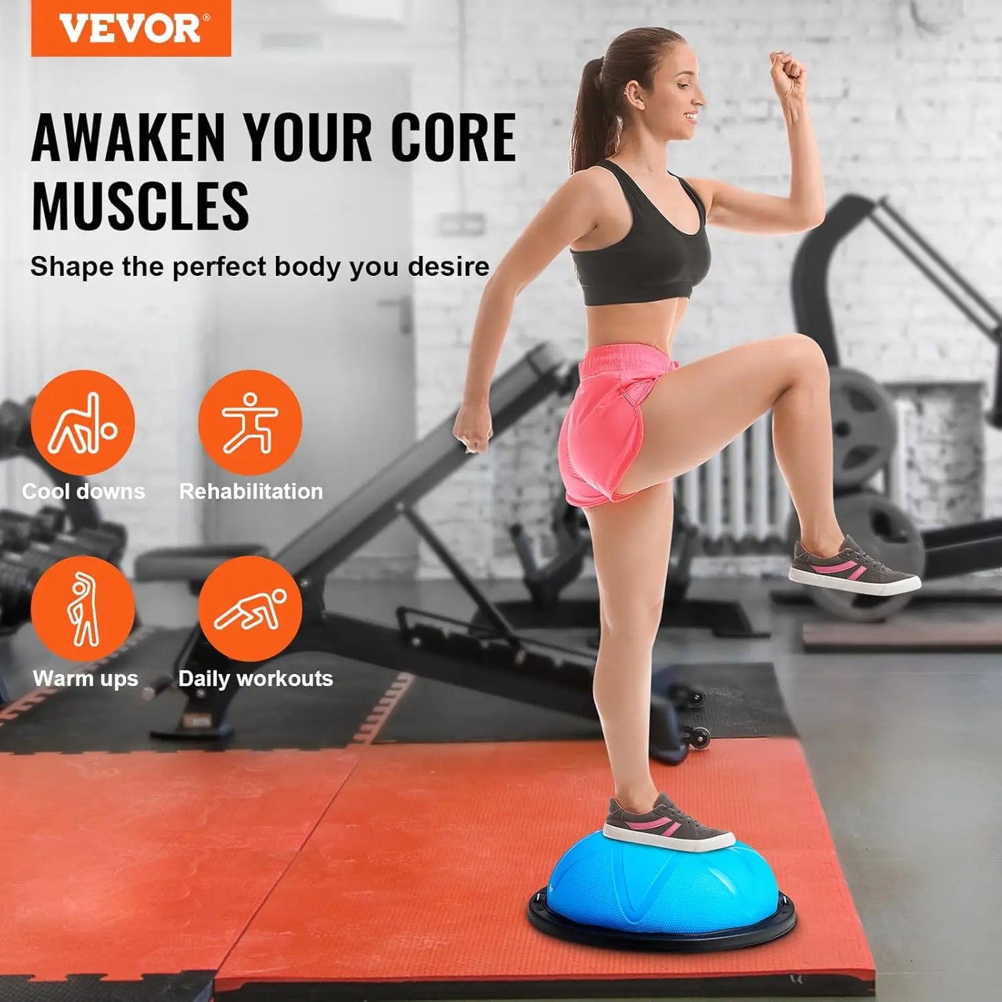 Half Exercise Ball With Resistance Bands Stability Trainer Home Gym