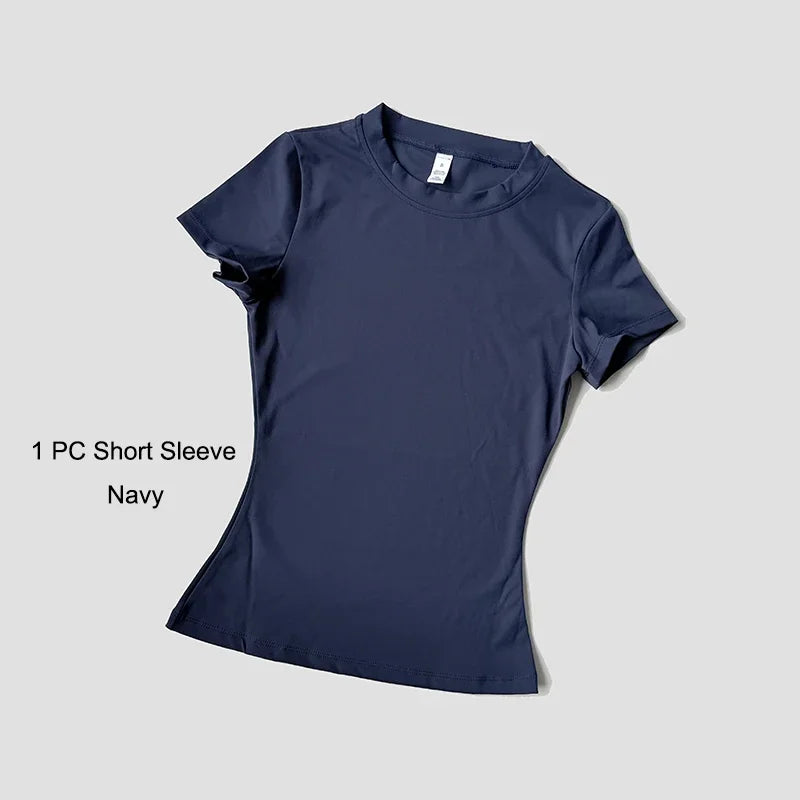 Womens Yoga Set Sportswear Crop Top And Leggings Short Sleeves