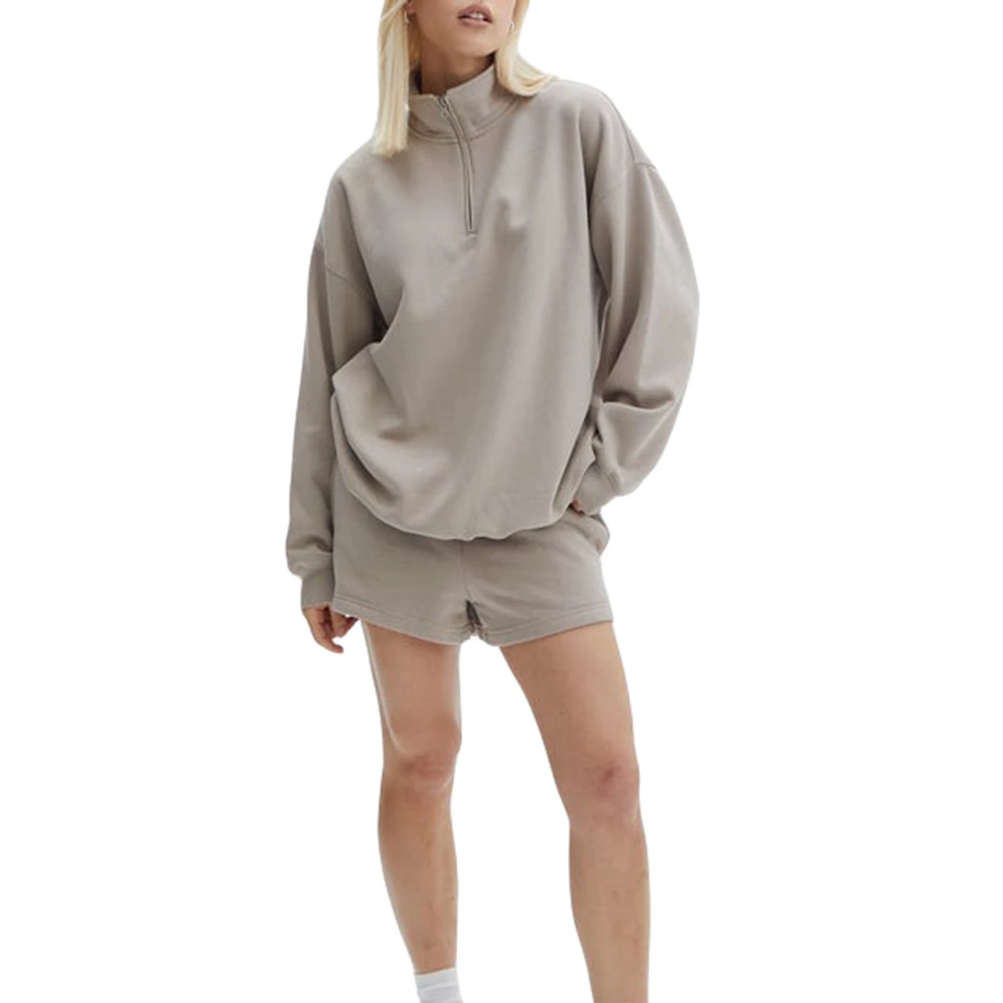 Women Velvet Activewear Set With Zip Sweatshirt And Shorts