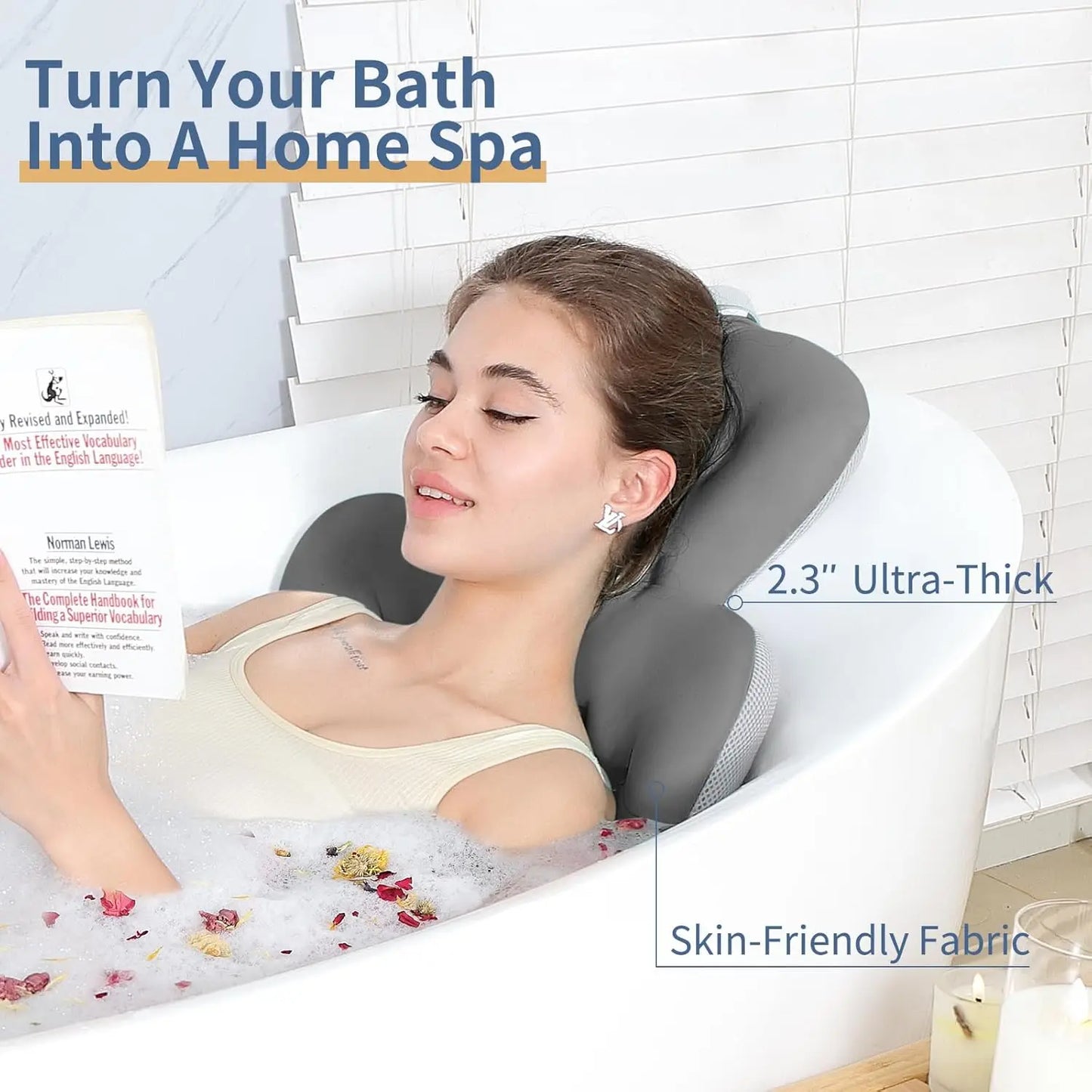 Full Body Bathtub Pillow With 160 Suction Cups For Relaxation