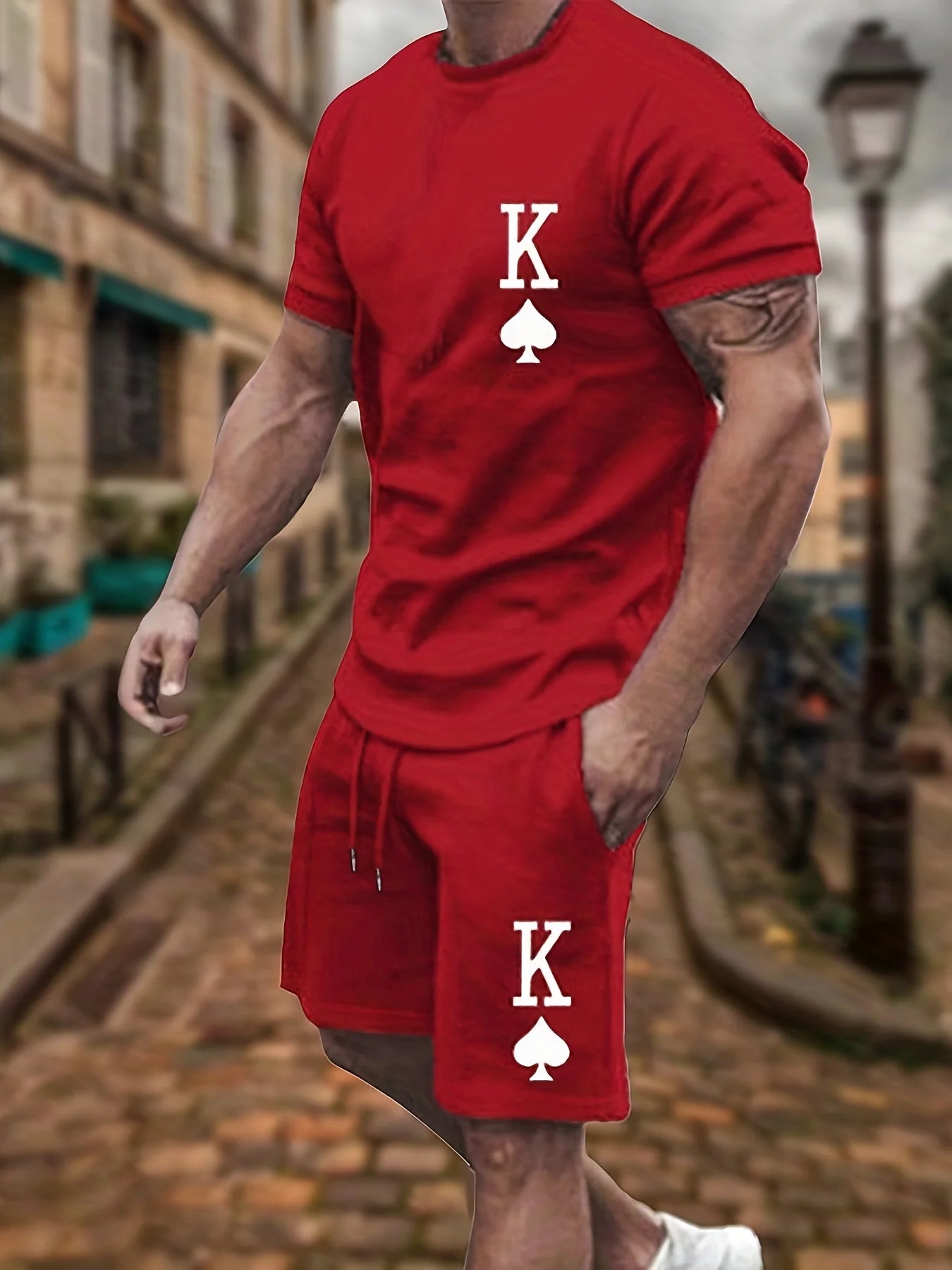 Men's Round-Neck Short-Sleeve Two Piece 3D Printed Set