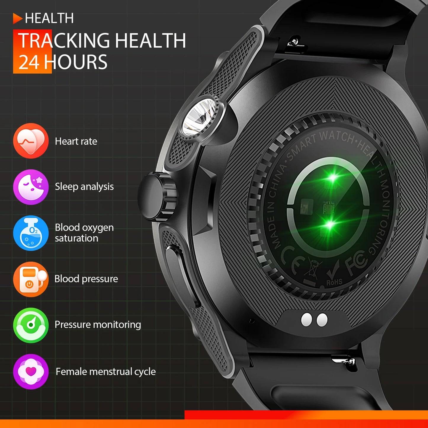 LaNikar Smart Watch KT76 3ATM Waterproof Compass Heart Rate Bluetooth