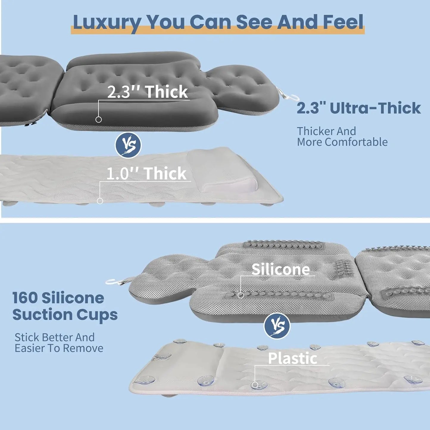 Full Body Bathtub Pillow With 160 Suction Cups For Relaxation
