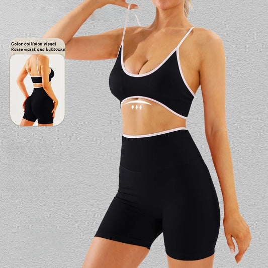 Color Blocking Women Quick Dry Yoga Set Backless for Running