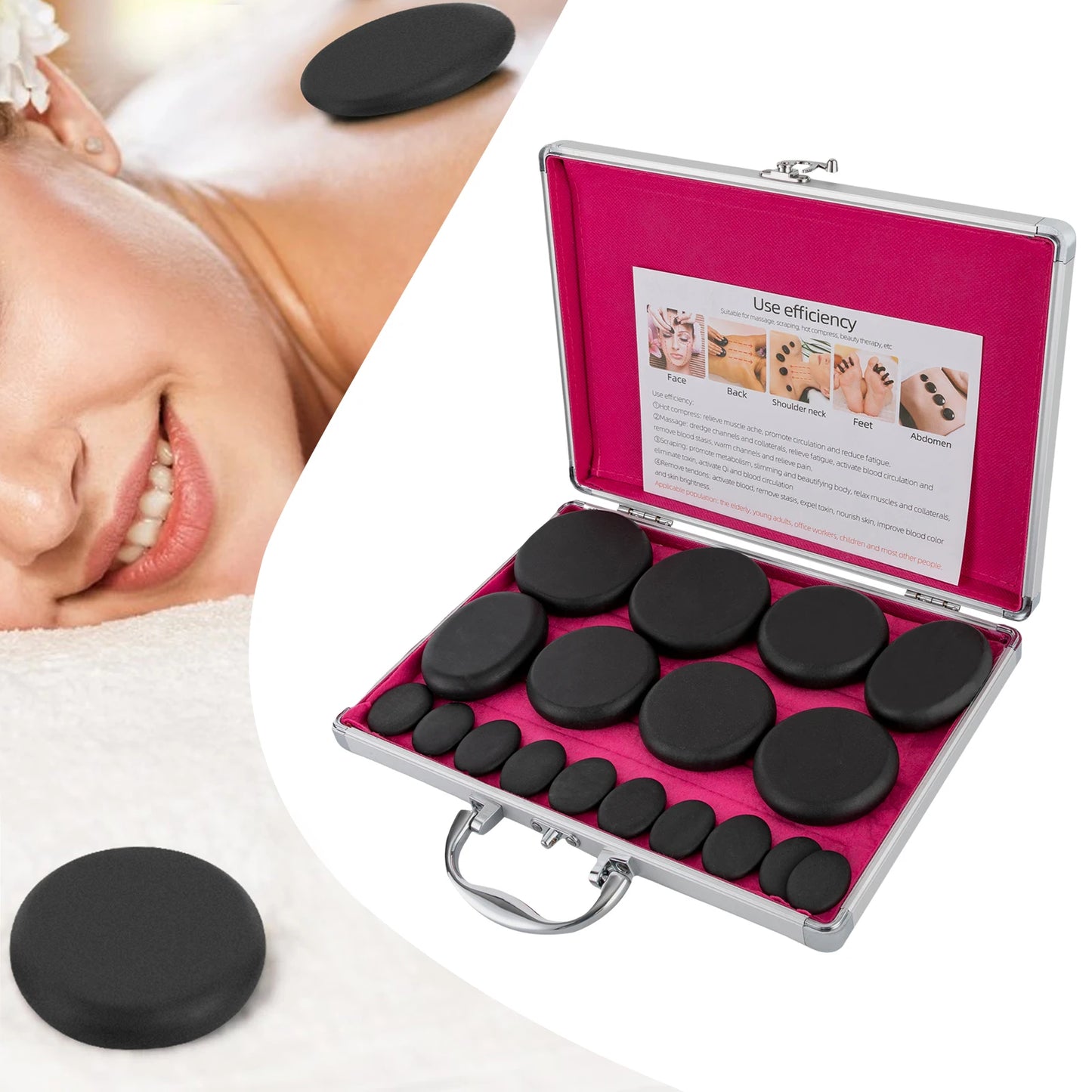 Bymaocar Hot Stones Massage Set With Heater Box 16 Stones