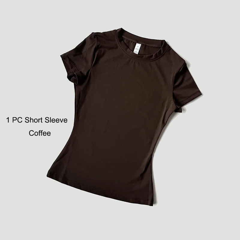 Womens Yoga Set Sportswear Crop Top And Leggings Short Sleeves