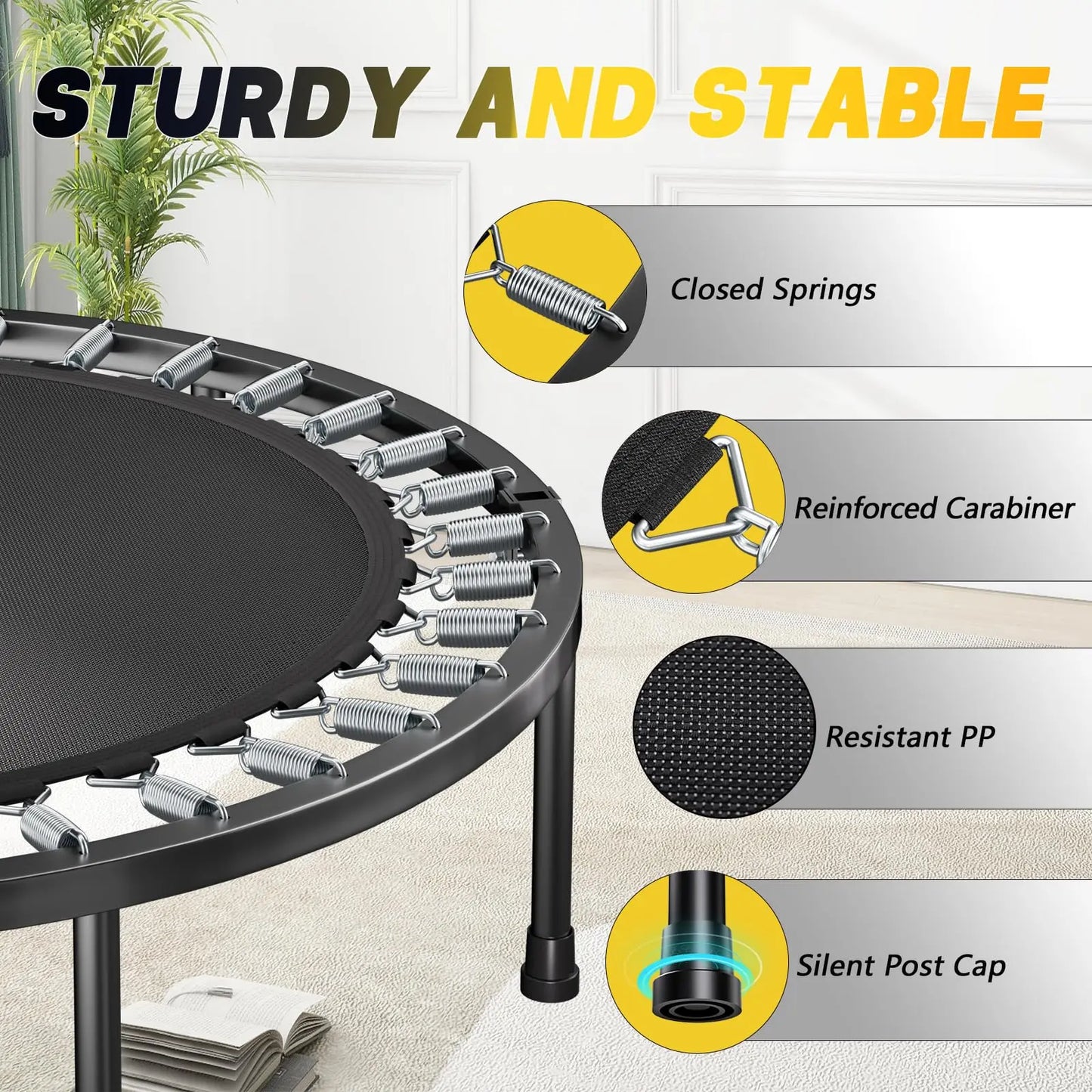 Rebounder Trampoline For Adults With Adjustable U Bar Handle 350lbs