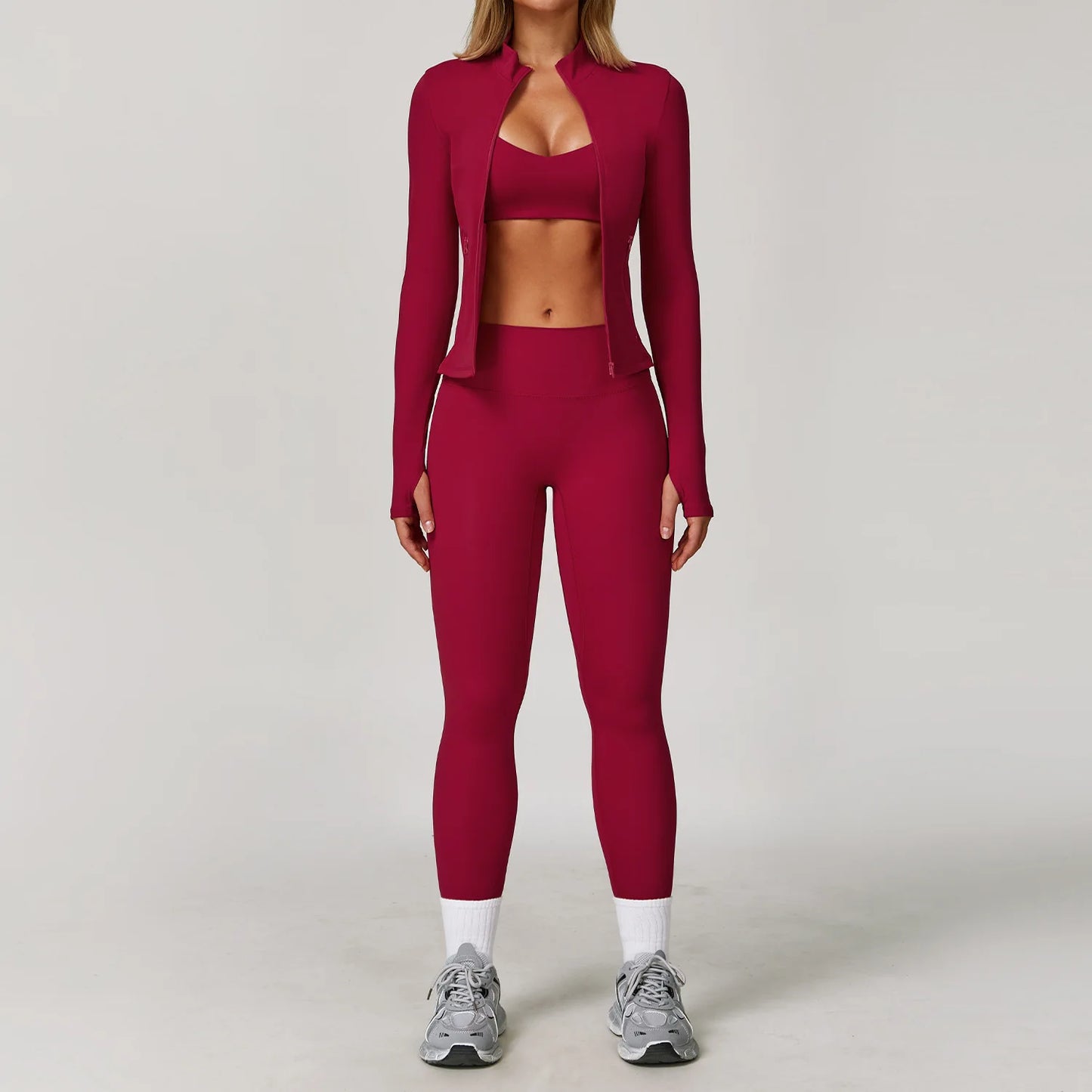 Women Yoga Set 2 Pieces Sports Bra Jacket Leggings