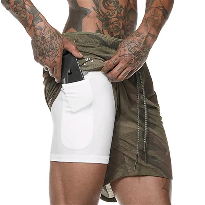 Camouflage Running Shorts For Men 2-In-1 Quick Dry Gym Training