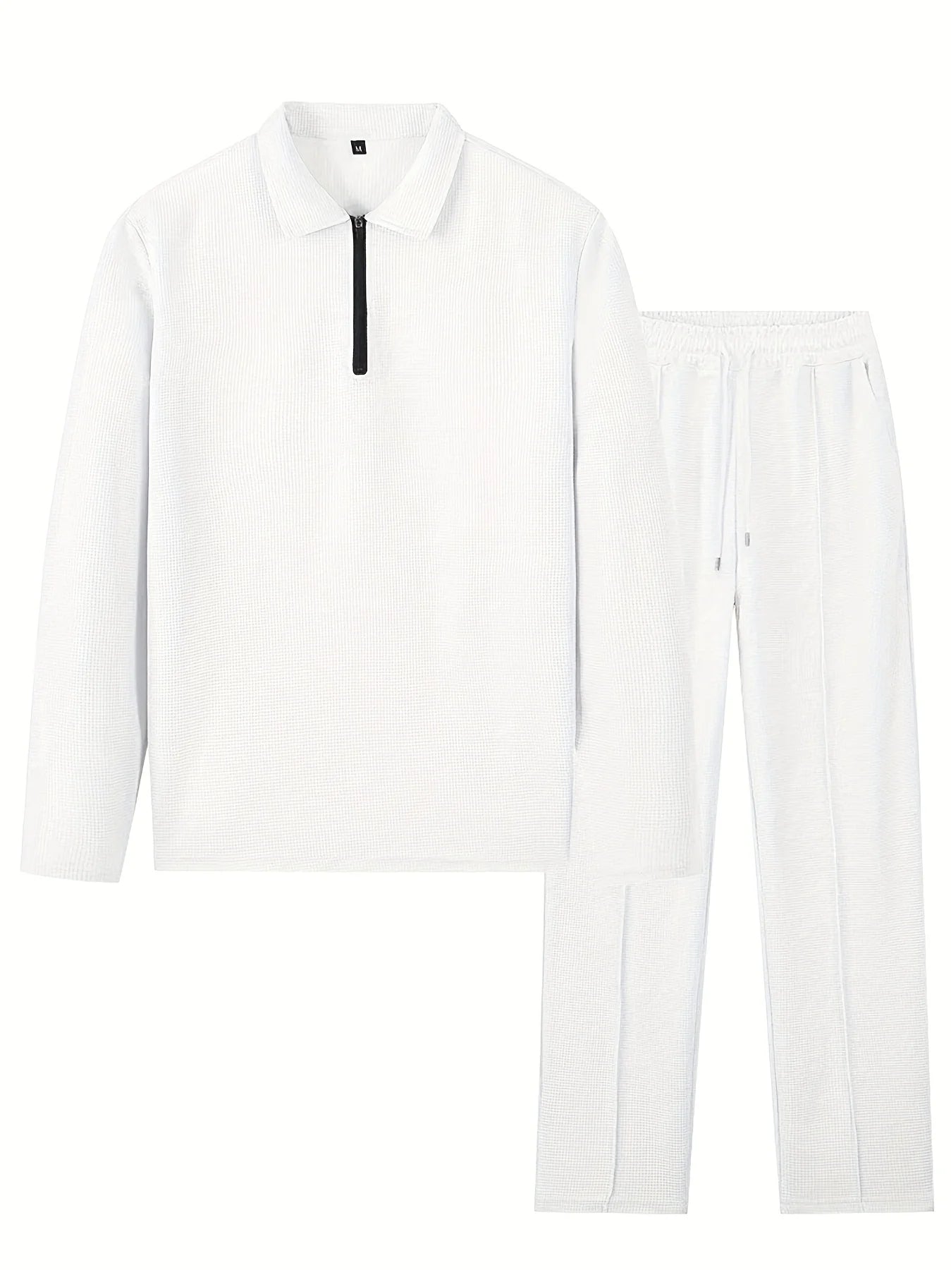 Mens Waffle Knit Spring And Autumn Long Sleeve And Pants Set Casual