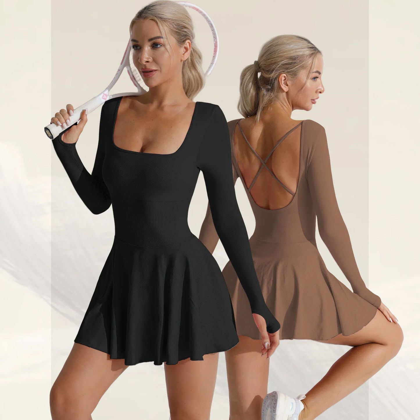 Sexy Backless Golf Tennis Dress Anti Exposure One Piece Skirt For Running Yoga