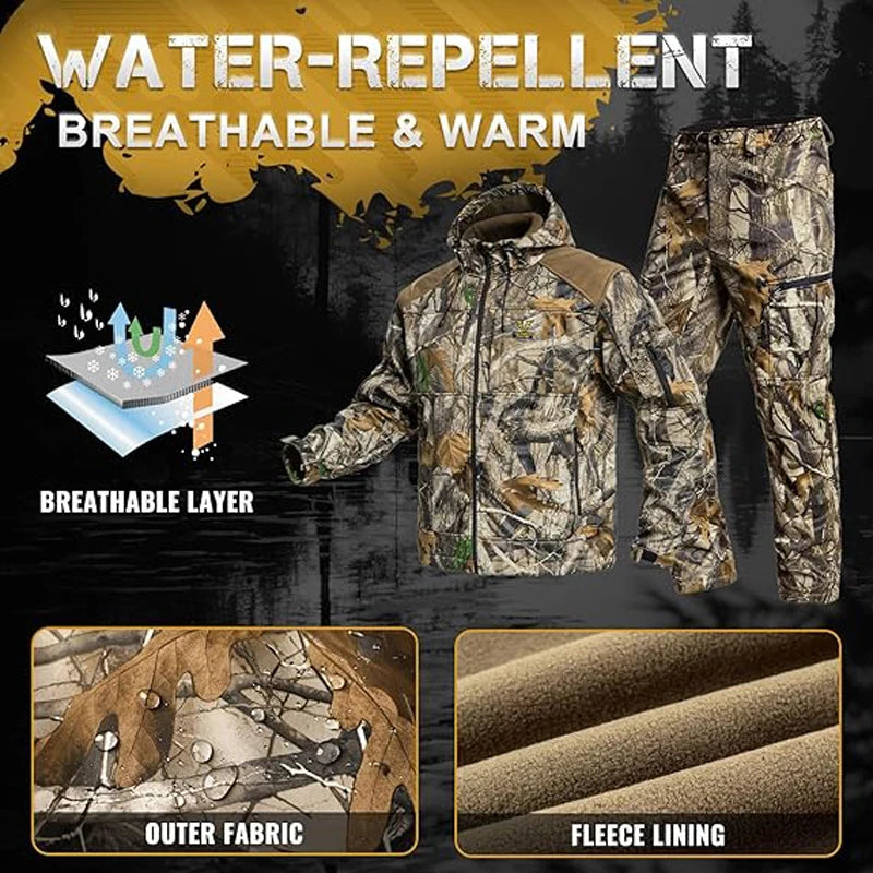 VOTAGOOCN Quiet Hunting Softshell Suit For Men Outdoor