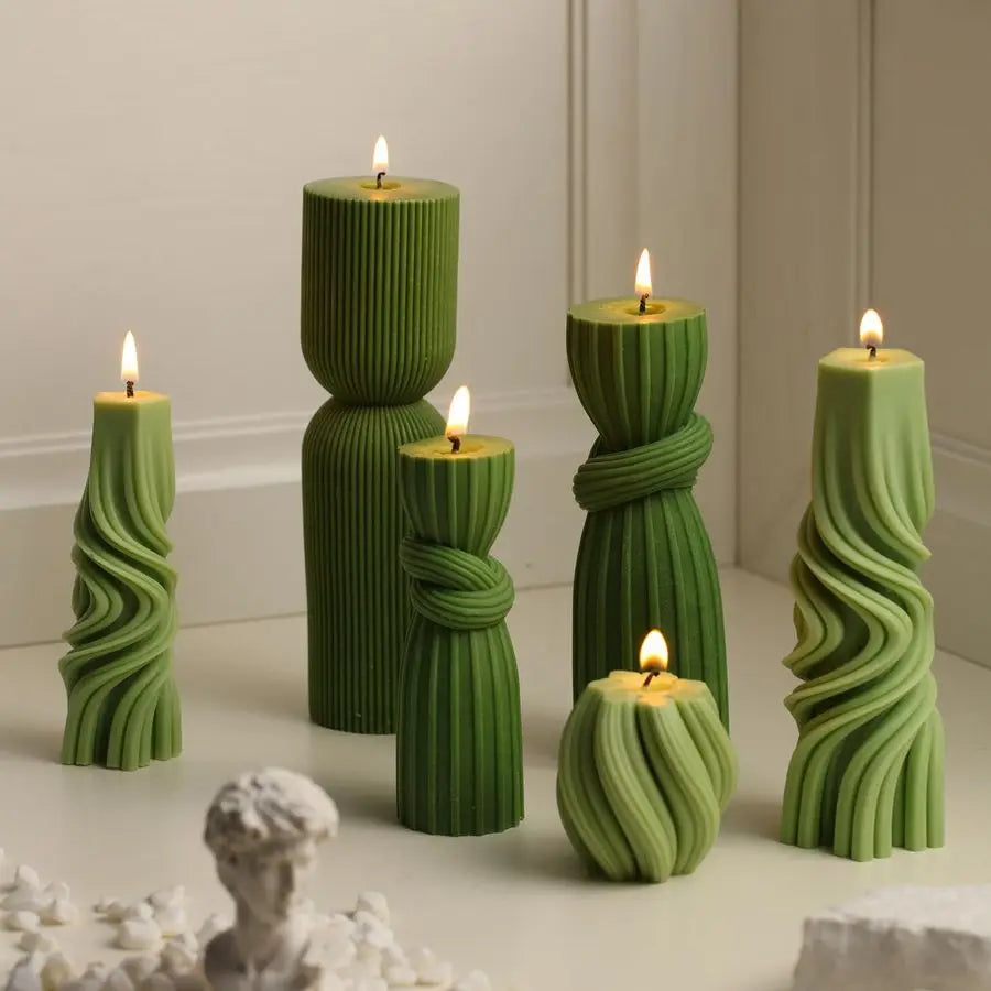 Zen Active Living Pillar Candle Set Ribbed Soy Wax Scented