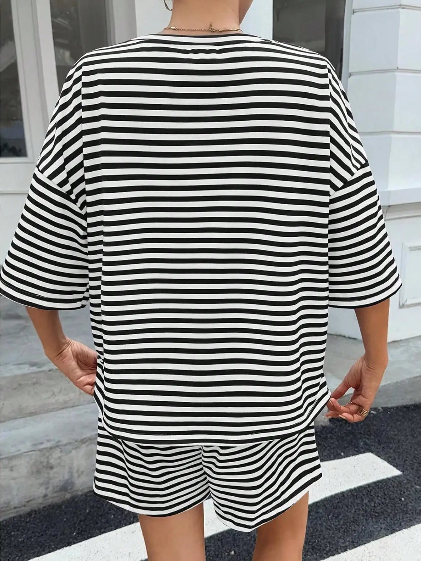 Women's Striped Athleisure 2 Piece Set With High Waisted Shorts