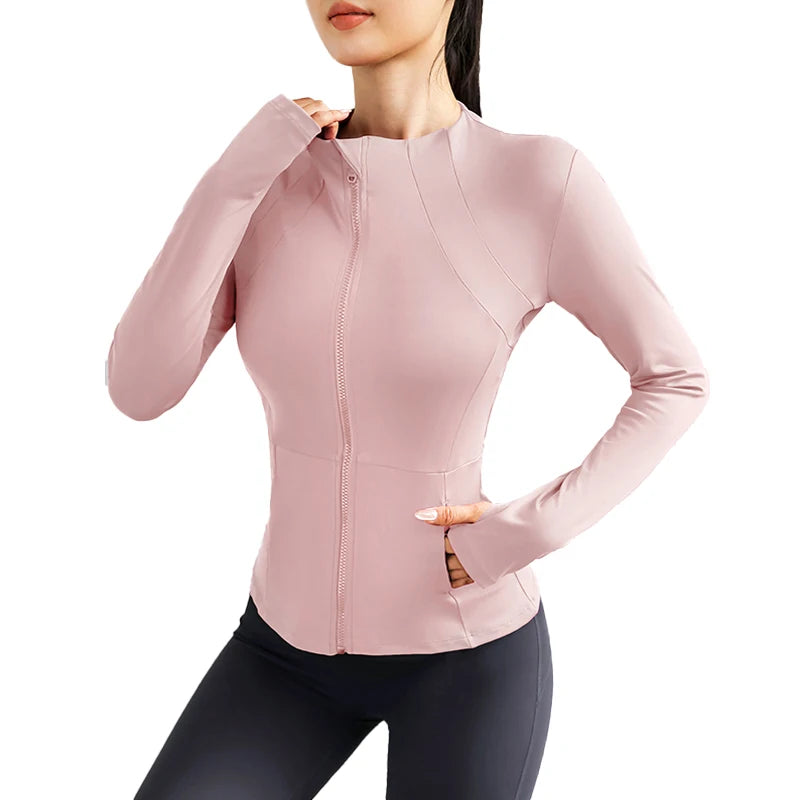 Women's Lightweight Yoga Jacket With Zipper Pockets And Thumb Holes