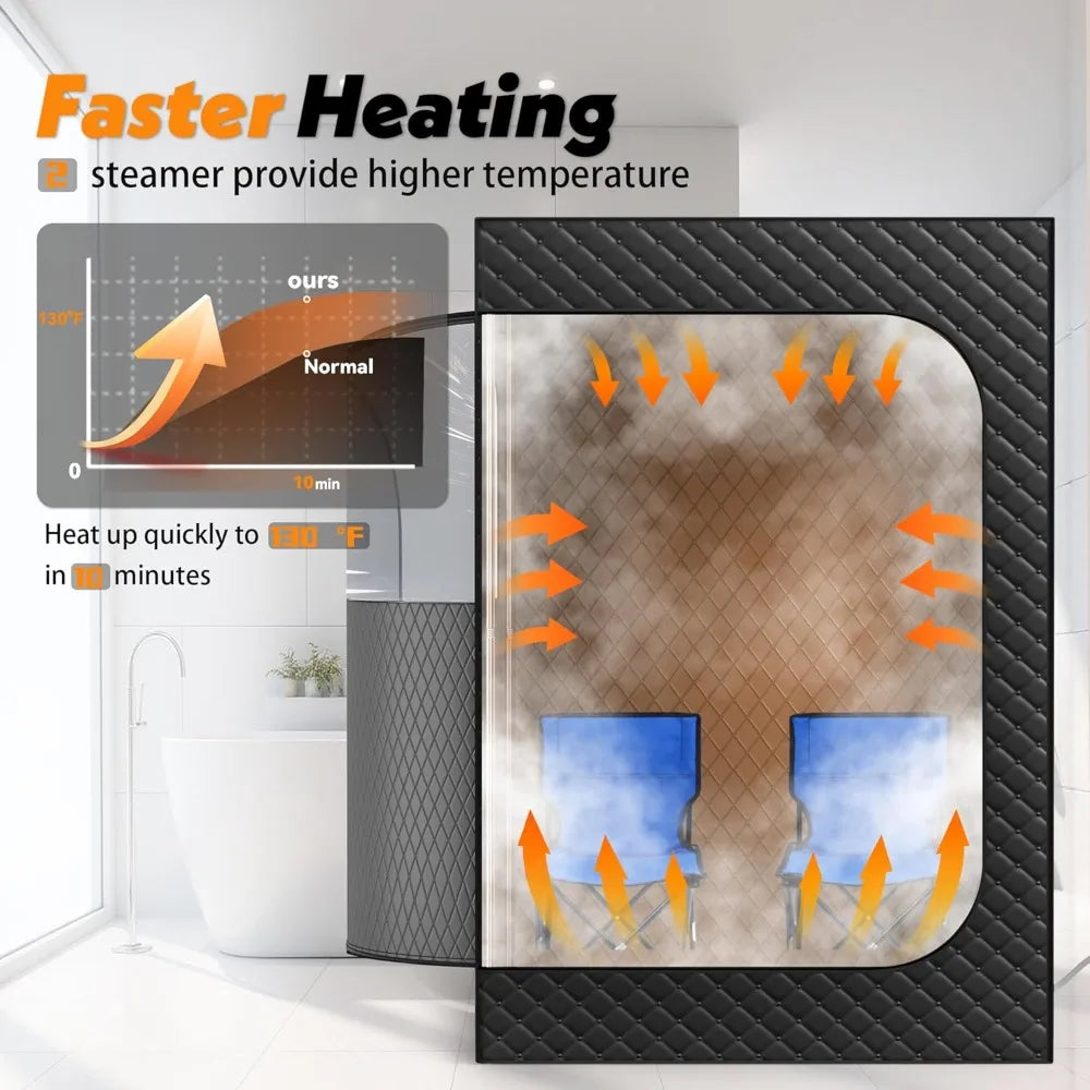 Two Person Portable Steam Sauna With Dual 1200W Steamers Home