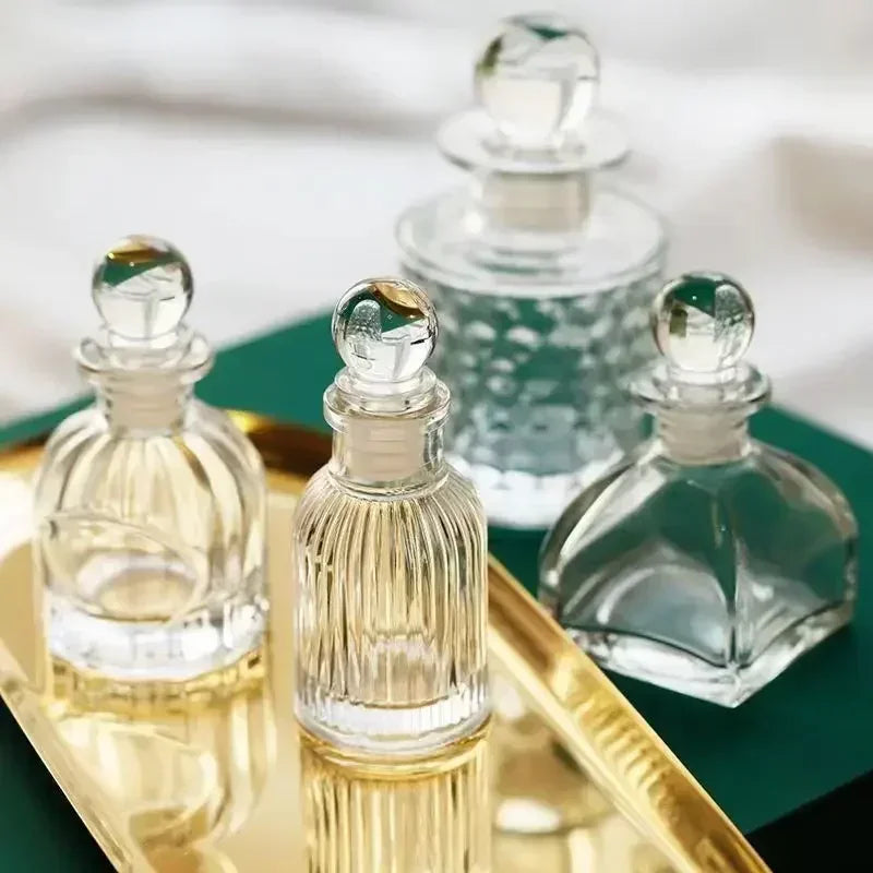 French Rhombus Relief Perfume Bottle Simple Crystal Glass Bottles Aromatherapy Essence Storage Vintage Bottle Dresser Ornament