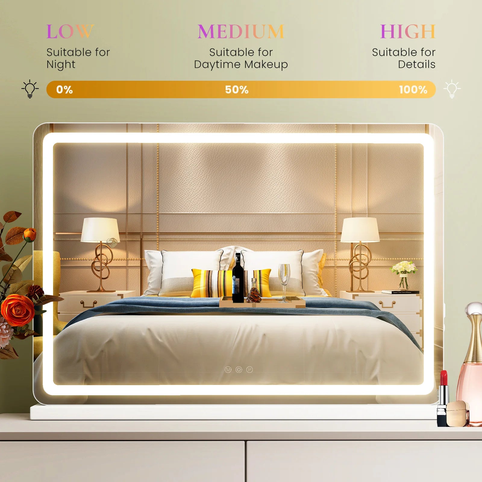 JHK LED Vanity Mirror With Lights Aluminum Frame Dimmable 3 Color Modes