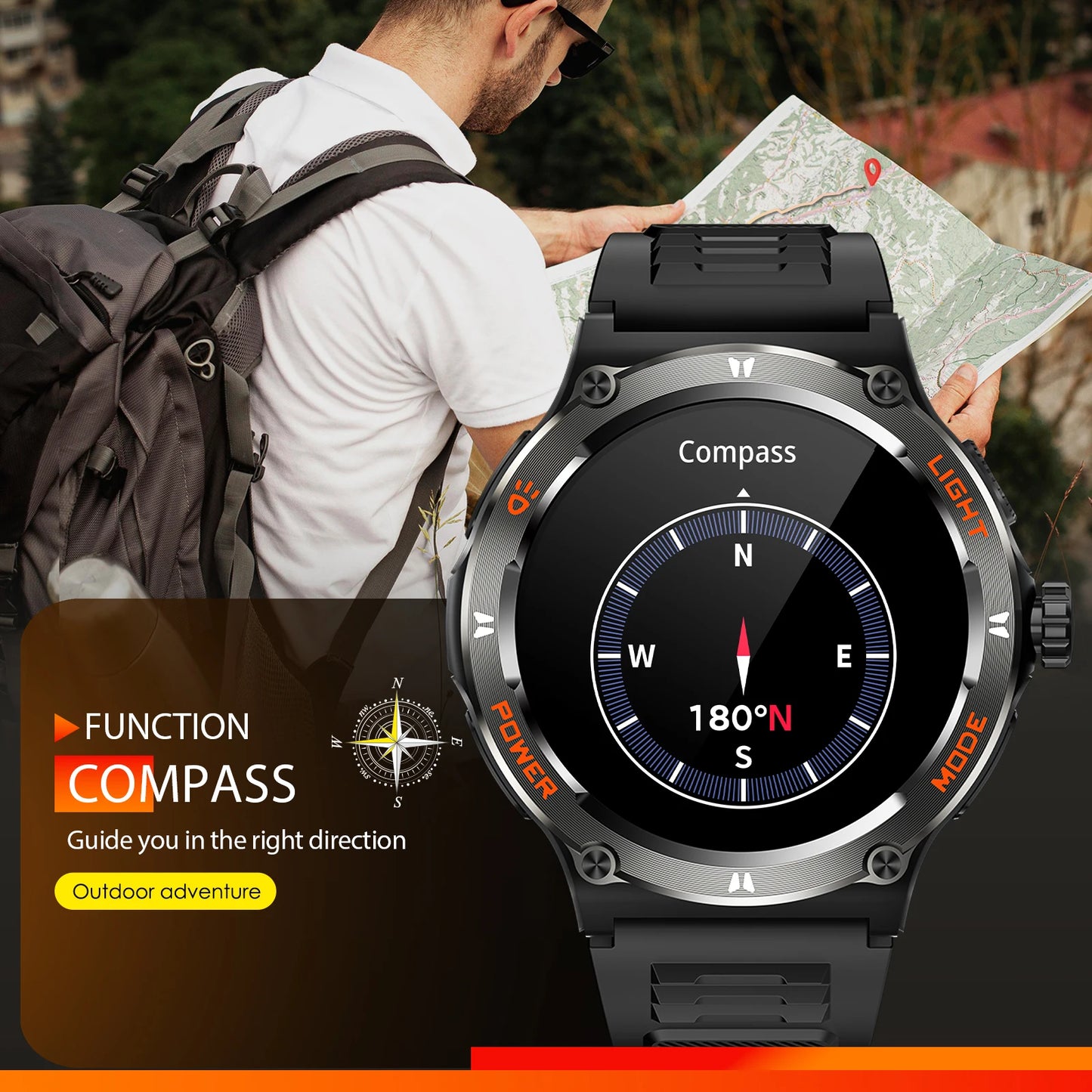 LaNikar Smart Watch KT76 3ATM Waterproof Compass Heart Rate Bluetooth