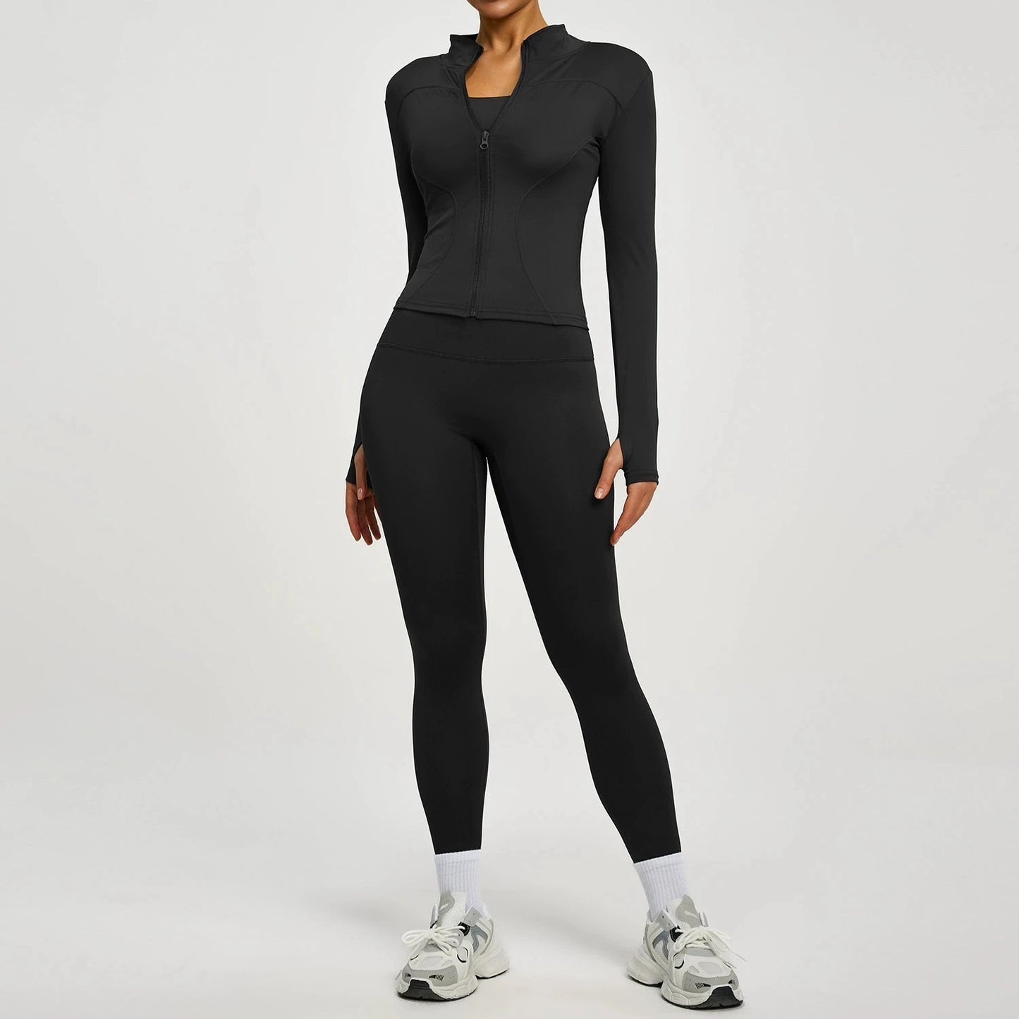 Women's Long Sleeve Yoga Jacket Set With Leggings Workout