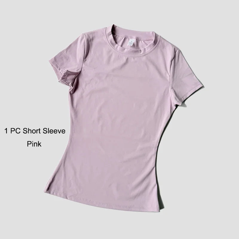 Womens Yoga Set Sportswear Crop Top And Leggings Short Sleeves